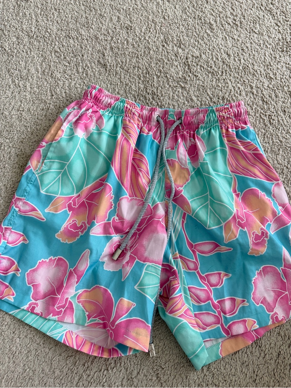 Kenny Flowers Aqua and Pink Floral swim trunks Shorts
